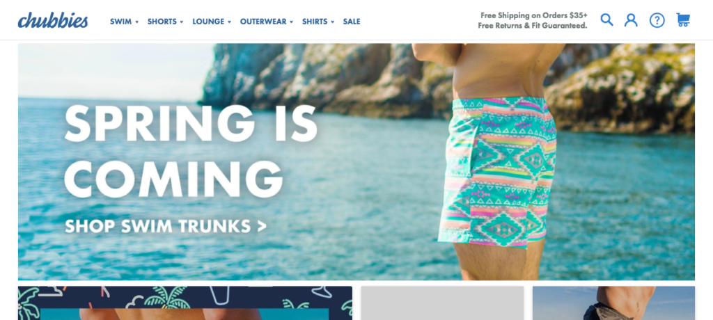 Chubbies freeship offer in header