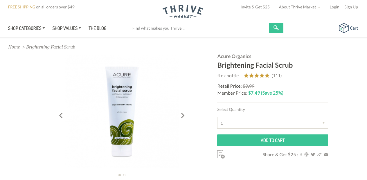 Thrive free shipping in header
